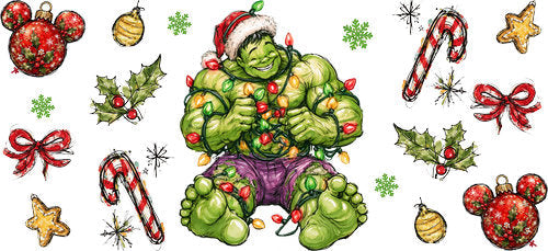 Green Strong Hero Christmas UV DTF Cup Wrap for 16oz Libbey Can KA-19047