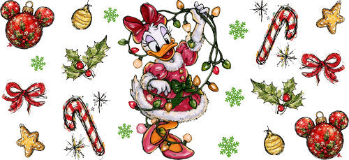 White Duck Girl Christmas Lights UV DTF Cup Wrap for 16oz Libbey Can KA-19048