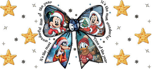 Christmas Character Bow UV DTF Cup Wrap for 16oz Libbey Can KA-19059