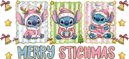 Blue Alien Merry Christmas Panels UV DTF Cup Wrap for 16oz Libbey Can KA-19096
