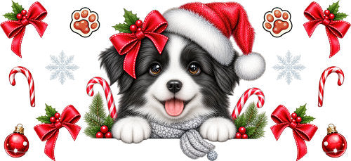 Border Collie Christmas UV DTF Cup Wrap for 16oz Libbey Can KA-19170