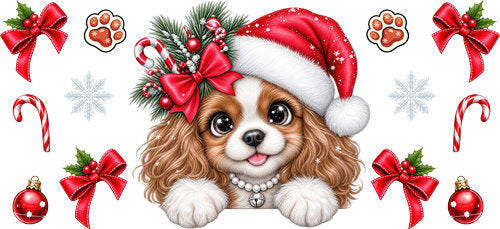Cavalier King Charles Spaniel Christmas UV DTF Cup Wrap for 16oz Libbey Can KA-19174