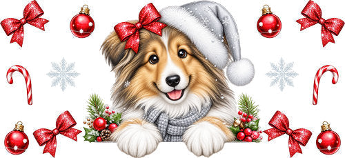 Collie Christmas UV DTF Cup Wrap for 16oz Libbey Can KA-19176