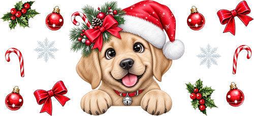 Golden Retriever Christmas UV DTF Cup Wrap for 16oz Libbey Can KA-19179