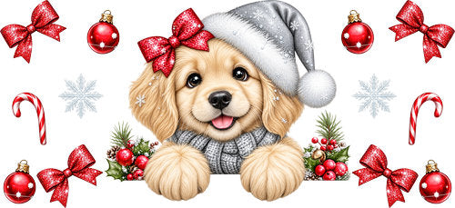 Golden Retriever Christmas UV DTF Cup Wrap for 16oz Libbey Can KA-19186