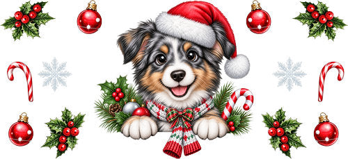 Mini Australian Shepherd Christmas UV DTF Cup Wrap for 16oz Libbey Can KA-19192