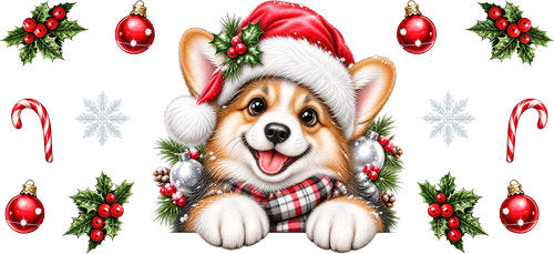 Corgi Christmas UV DTF Cup Wrap for 16oz Libbey Can KA-19195