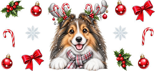 Shetland Sheepdog Christmas UV DTF Cup Wrap for 16oz Libbey Can KA-19202