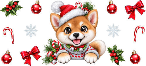 Shiba Inu Christmas UV DTF Cup Wrap for 16oz Libbey Can KA-19203
