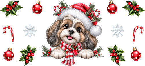 Shih Tzu Christmas UV DTF Cup Wrap for 16oz Libbey Can KA-19204