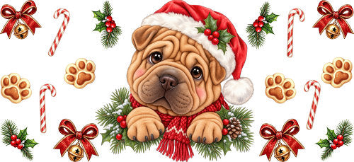 Shar Pei Christmas UV DTF Cup Wrap for 16oz Libbey Can KA-19253