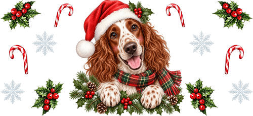 English Springer Spaniel Christmas UV DTF Cup Wrap for 16oz Libbey Can KA-19289
