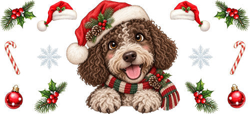 Poodle Christmas UV DTF Cup Wrap for 16oz Libbey Can KA-19306