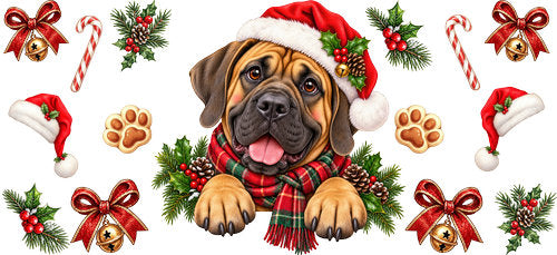 Bullmastiff Christmas UV DTF Cup Wrap for 16oz Libbey Can KA-19323