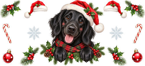 Flat Coated Retriever Christmas UV DTF Cup Wrap for 16oz Libbey Can KA-19327