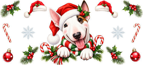 Bull Terrier Christmas UV DTF Cup Wrap for 16oz Libbey Can KA-19337