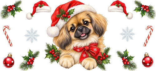 Pekingese Christmas UV DTF Cup Wrap for 16oz Libbey Can KA-19352