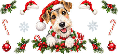 Wire Fox Terrier Christmas UV DTF Cup Wrap for 16oz Libbey Can KA-19357
