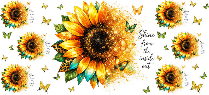bright sunflower uv dtf cup wrap for 16oz glass