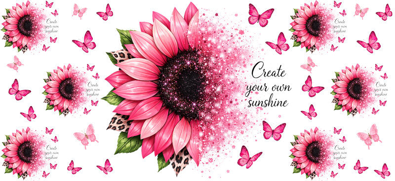 pink butterfly sunflower tumbler wrap decal