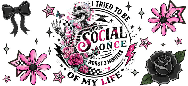 Social Once Funny Cup Wrap Decal for 16oz Libbey Glass | UV DTF Wrap KA-5700