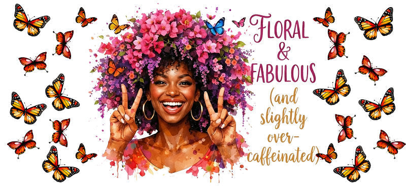 yellow floral afro queen uv dtf wrap ka-5853