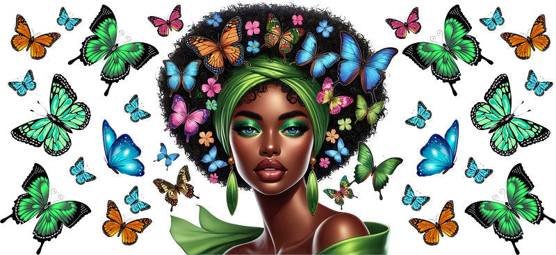 green butterfly afro queen uv dtf wrap ka-5904