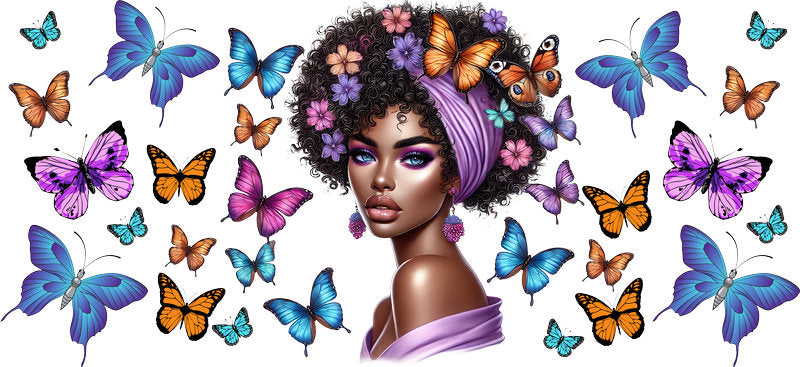 purple butterfly afro beauty uv dtf wrap ka-5907