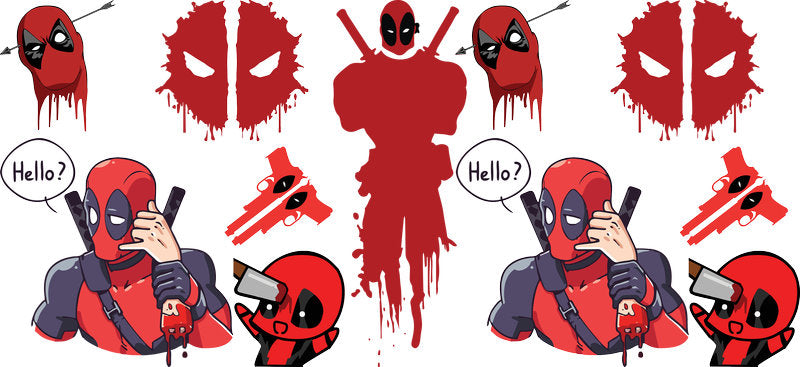 Deadpool splatter art UV DTF cup wrap decal for tumblers KA-5941