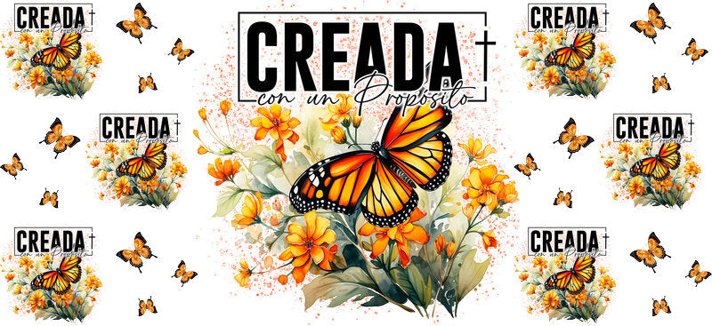 Creada Con Fe butterfly UV DTF cup wrap decal KA-5969