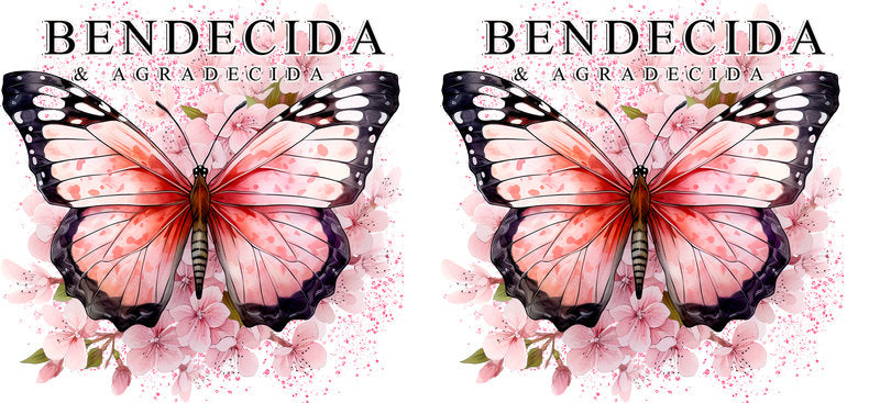Bendecida pink butterfly UV DTF glass wrap decal KA-5978