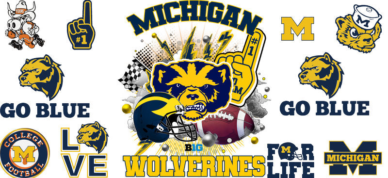Michigan Wolverines NCAA Football UV DTF Cup Wrap Decal for Libbey Glass KA-6007