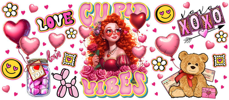 Pink Disney Princess Valentine Love UV DTF Glass Can Wrap KA-6169