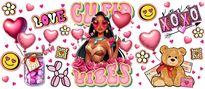 Pink Disney Princess Valentine UV DTF Tumbler Wrap KA-6172