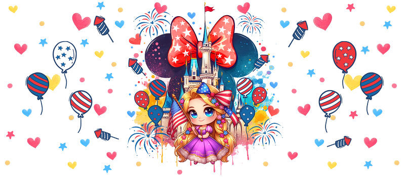 Disney Princess Minnie Patriotic Bow UV DTF Cup Wrap KA-6196