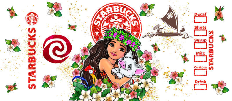 Disney Princess Coffee Floral UV DTF Glass Wrap KA-6246