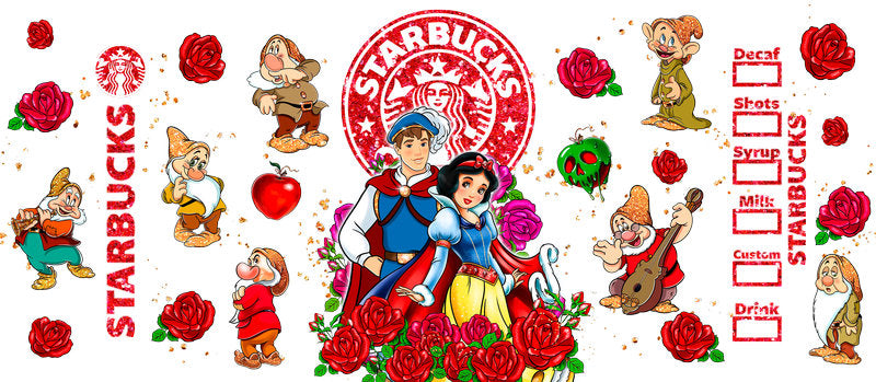 Disney Princess Snow White Starbucks Floral UV DTF Glass Wrap KA-6296