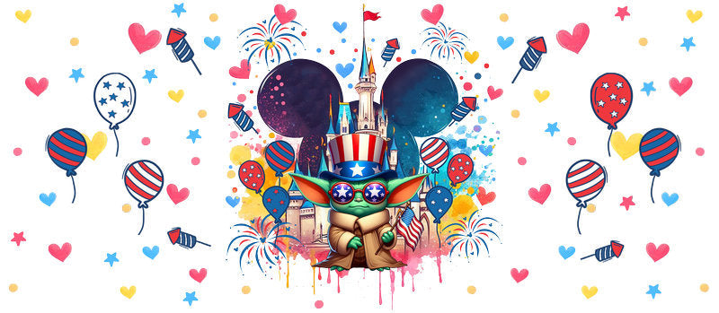 Star Wars Patriotic Mickey 4th of July UV DTF Cup Wrap for 16oz Libbey Glass KA-6342