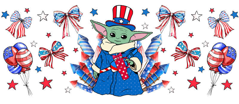 Star Wars Baby Yoda Uncle Sam 4th of July UV DTF Cup Wrap for 16oz Libbey Glass KA-6352