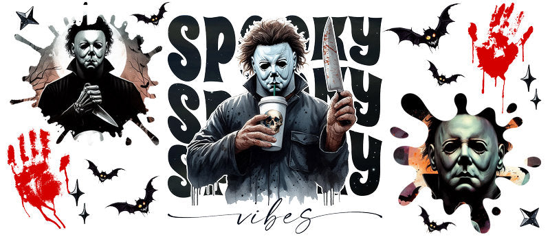 Disney Michael Myers Spooky Season Halloween UV DTF Cup Wrap for 16oz Libbey Glass KA-6407