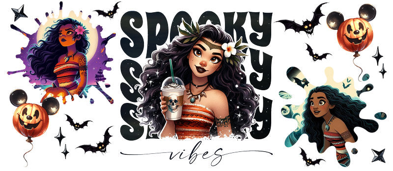 Disney Moana Spooky Season Halloween UV DTF Cup Wrap for 16oz Libbey Glass KA-6413