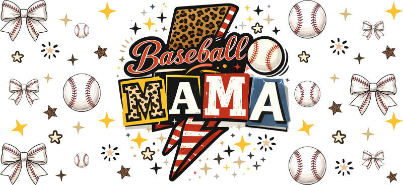 Baseball Mama Bow UV DTF Cup Wrap for 16oz Libbey Glass Tumbler KA-6442
