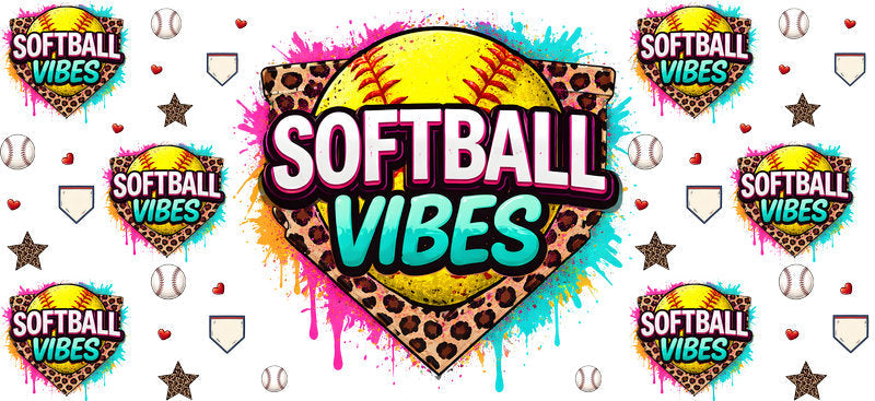 Softball Vibes UV DTF Cup Wrap for 16oz Libbey Glass Tumbler KA-6448