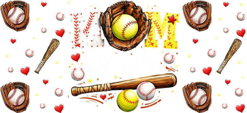 Baseball Bow Heart UV DTF Cup Wrap for 16oz Libbey Glass KA-6449