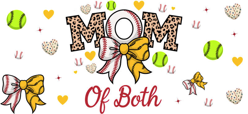 Mom Of Both Baseball Softball UV DTF Cup Wrap for 16oz Libbey Glass KA-6458