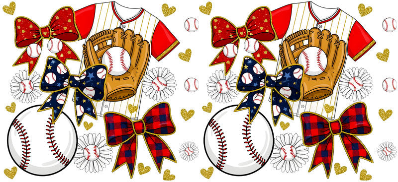 Baseball Bow Checker UV DTF Cup Wrap for 16oz Libbey KA-6473