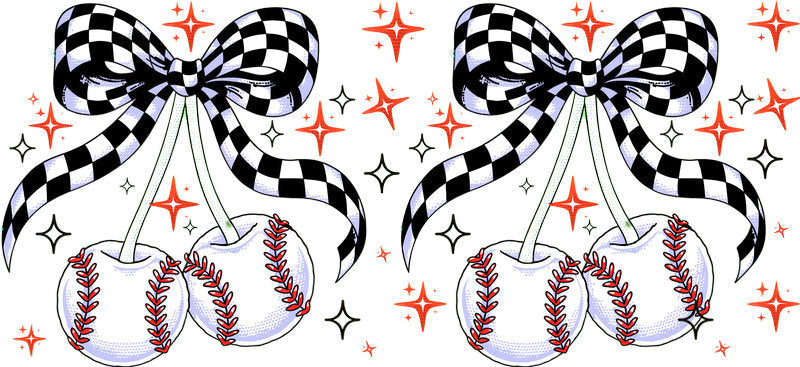 Black Checker Baseball Bow UV DTF Cup Wrap KA-6478