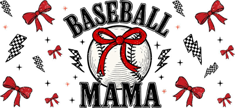 Baseball Mama Checker Red UV DTF Cup Wrap for Libbey KA-6527