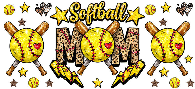 Softball Mom Checker UV DTF Cup Wrap for 16oz Libbey Glass KA-6546