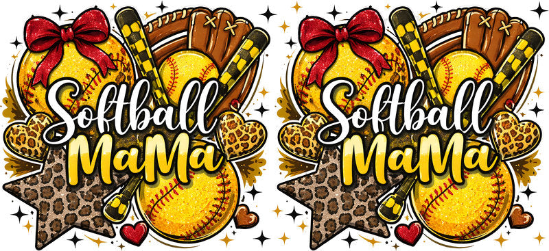 Softball Mama Glitter UV DTF Cup Wrap for 16oz Libbey Glass KA-6547